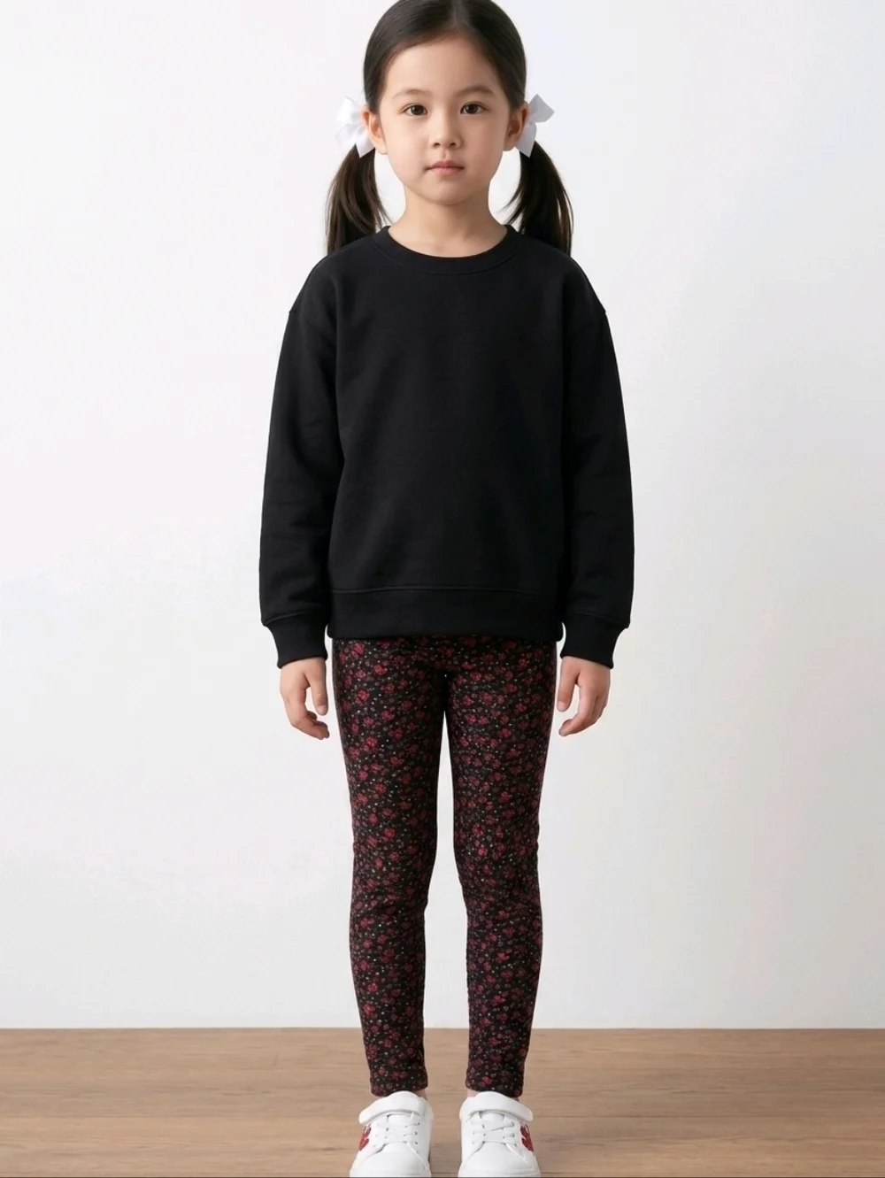 NWT GAP Kids Fleece Lined Black Leggings with Red Floral Pattern ~XS(4-5)
